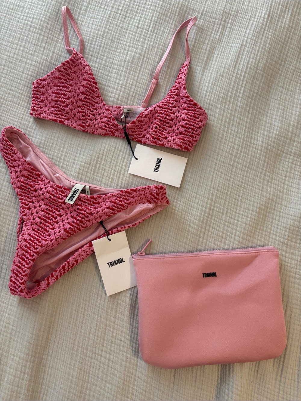 Triangl Swimwear - Maia Alina Pink Crochet Bikini Set with Matching Pink Pouch